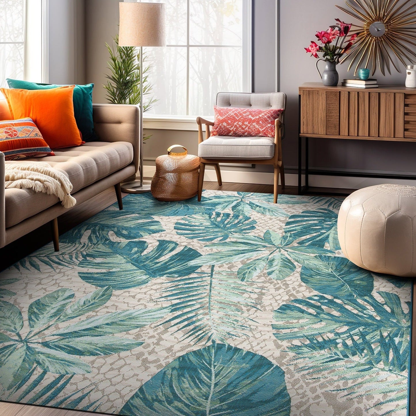 Tappeto decorativo da interno/esterno World Rug Gallery, modello Contemporary Tropical Floral.