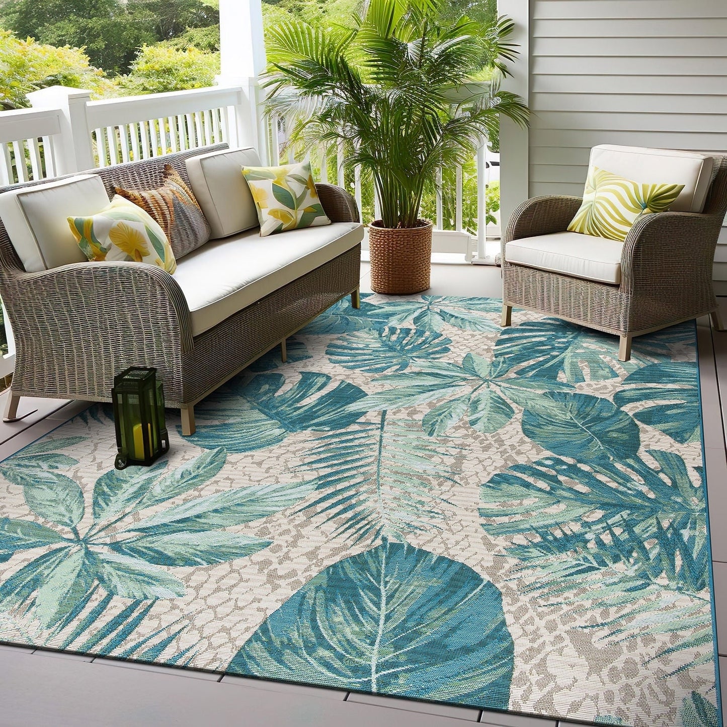 Tappeto decorativo da interno/esterno World Rug Gallery, modello Contemporary Tropical Floral.