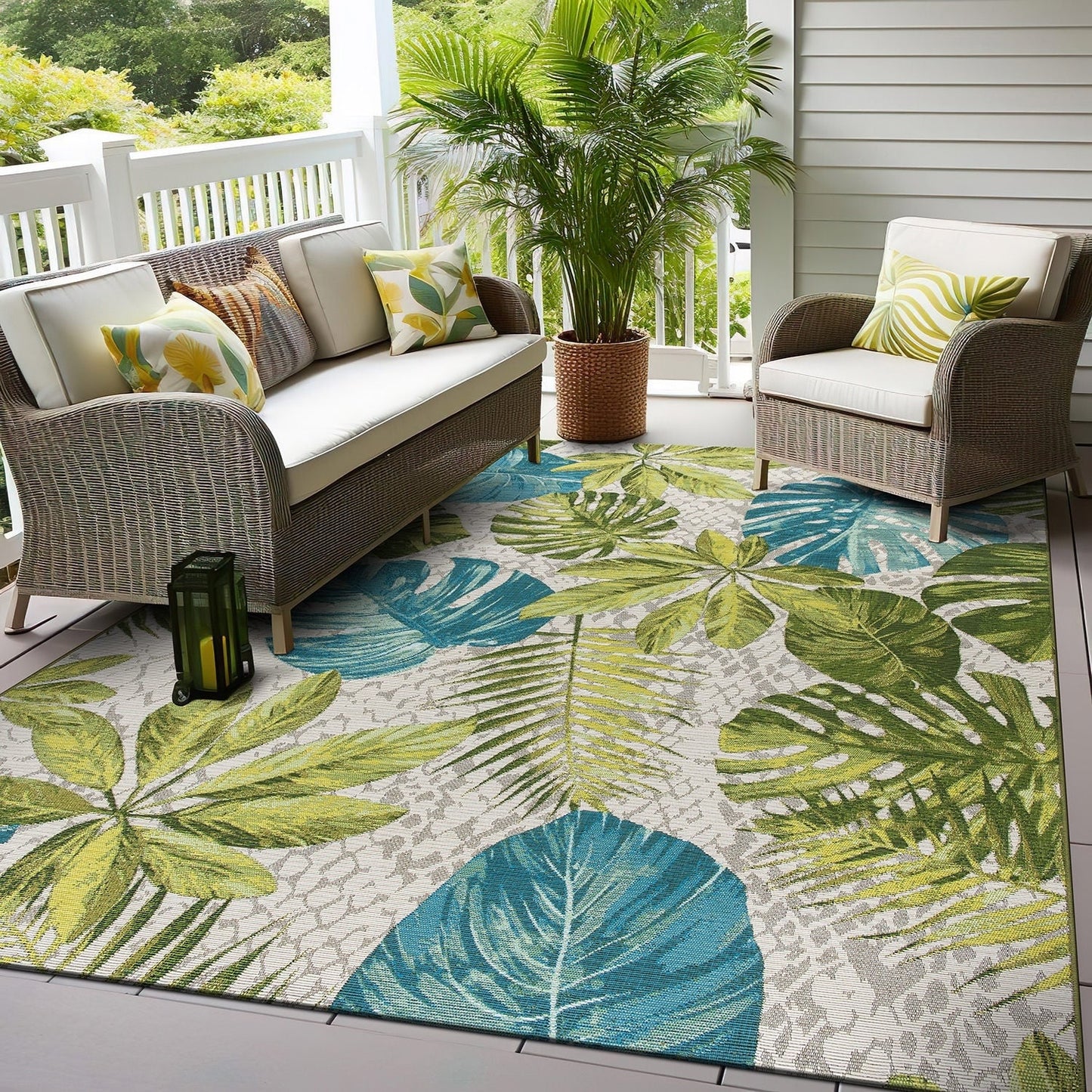 Tappeto decorativo da interno/esterno World Rug Gallery, modello Contemporary Tropical Floral.