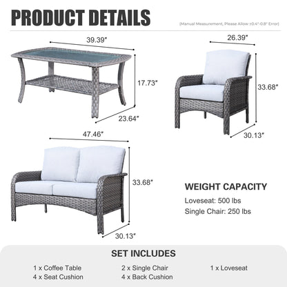 XIZZI Set di mobili da esterno per conversazione da 4 pezzi con tavolo