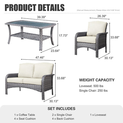 XIZZI Set di mobili da esterno per conversazione da 4 pezzi con tavolo