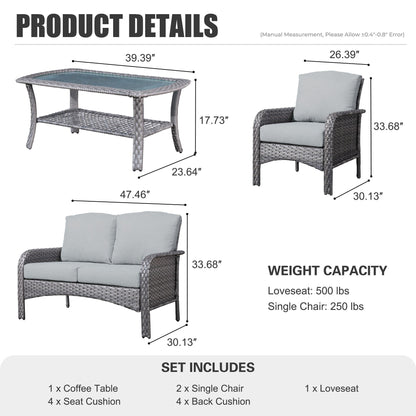 XIZZI Set di mobili da esterno per conversazione da 4 pezzi con tavolo