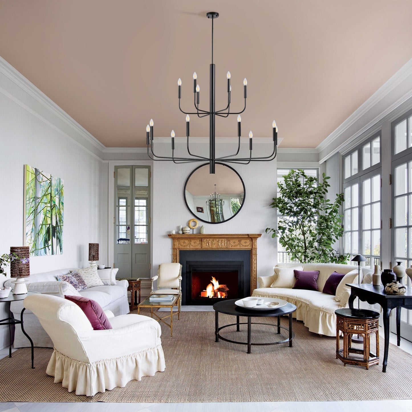 Lampadario a candeliere minimalista a 15 luci, design antico a 2 livelli - 48