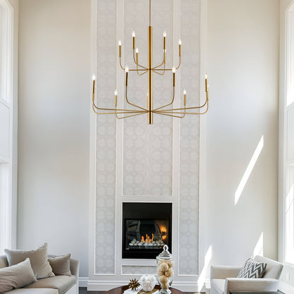 Lampadario a candeliere minimalista a 15 luci, design antico a 2 livelli - 48