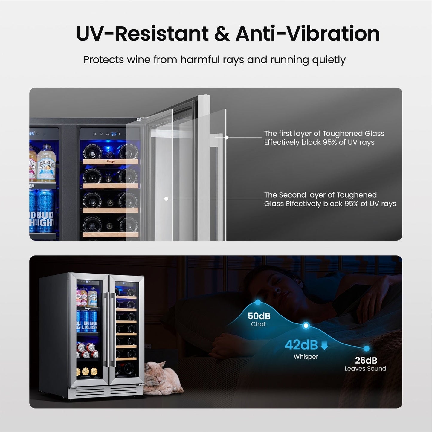 Frigorifero per vino/bevande da 24 pollici, con 20 bottiglie/60 lattine, a DUE ZONE - 24 pollici