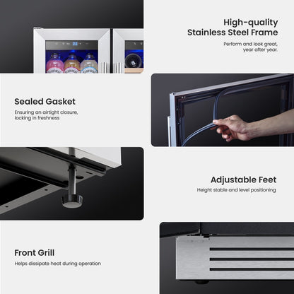 Frigorifero per vino/bevande da 24 pollici, con 20 bottiglie/60 lattine, a DUE ZONE - 24 pollici