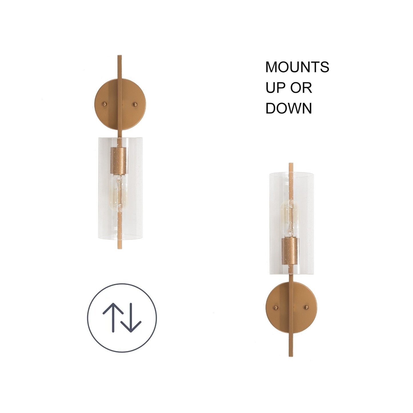 Lampada da parete da bagno Zenith, stile moderno da fattoria, con vetro cilindrico semi-trasparente, stile di transizione.