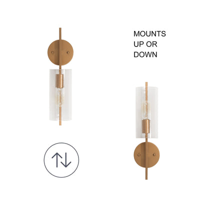 Lampada da parete da bagno Zenith, stile moderno da fattoria, con vetro cilindrico semi-trasparente, stile di transizione.