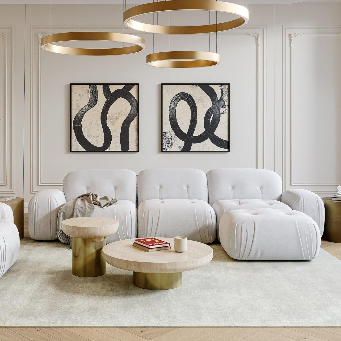 Divano componibile Rune in velluto bianco sporco