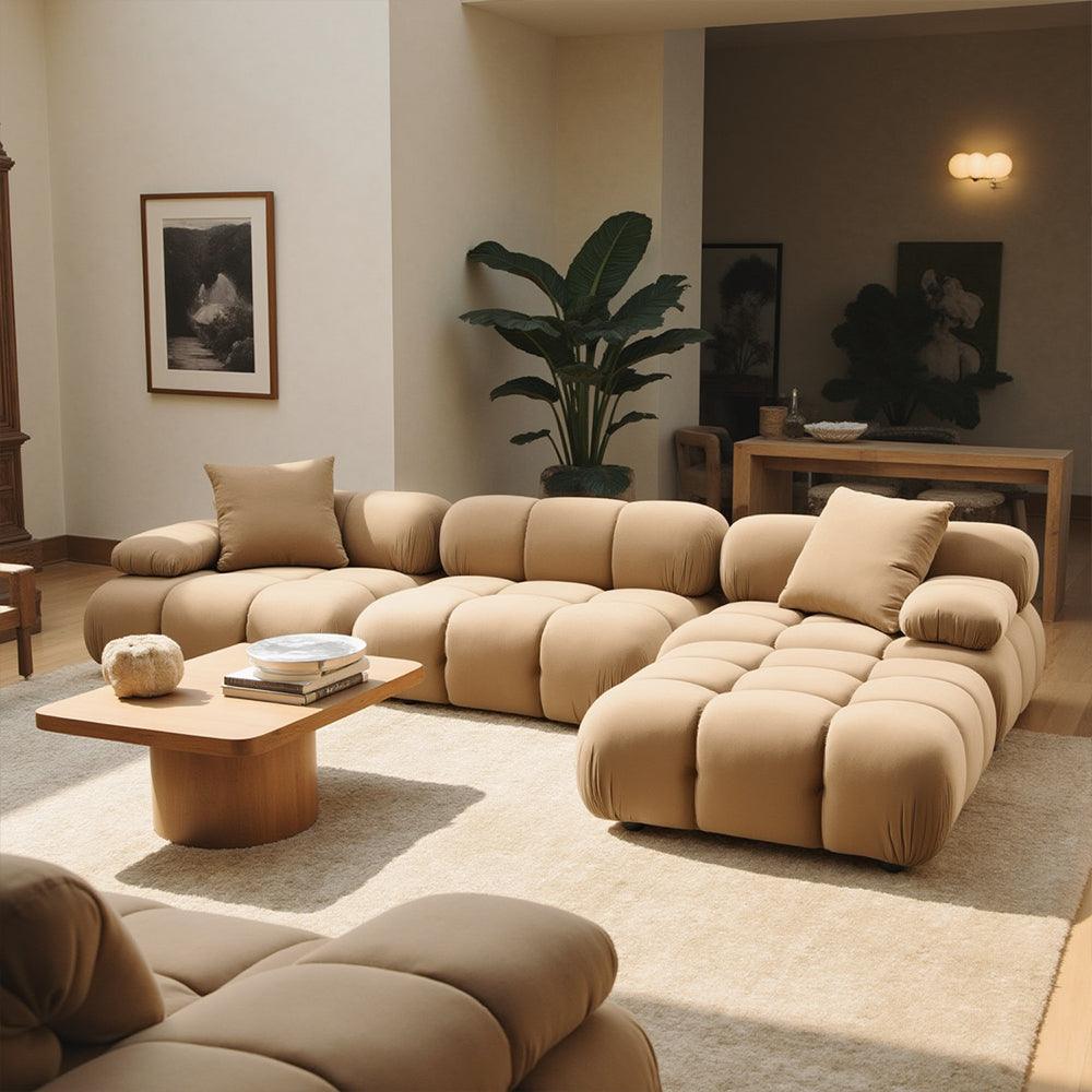 Divano componibile modulare Solace Camel Velvet da 4 pezzi